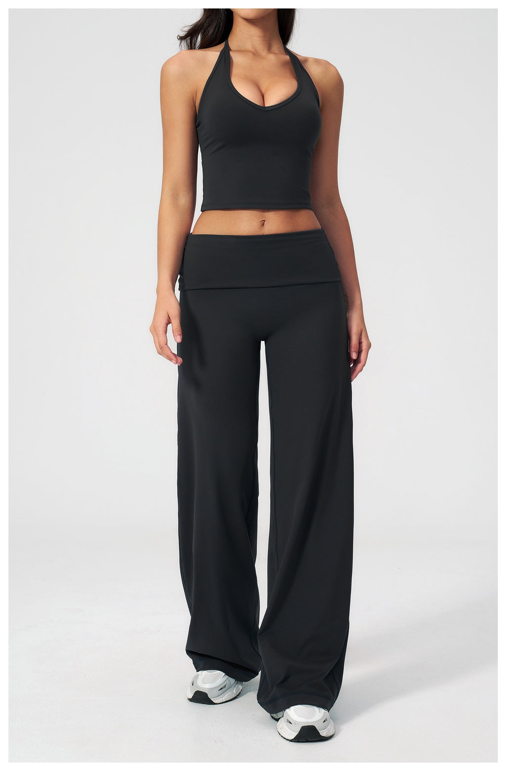 Aura Ease Set — Halter Top & Fold-Over Wide-Leg Pants