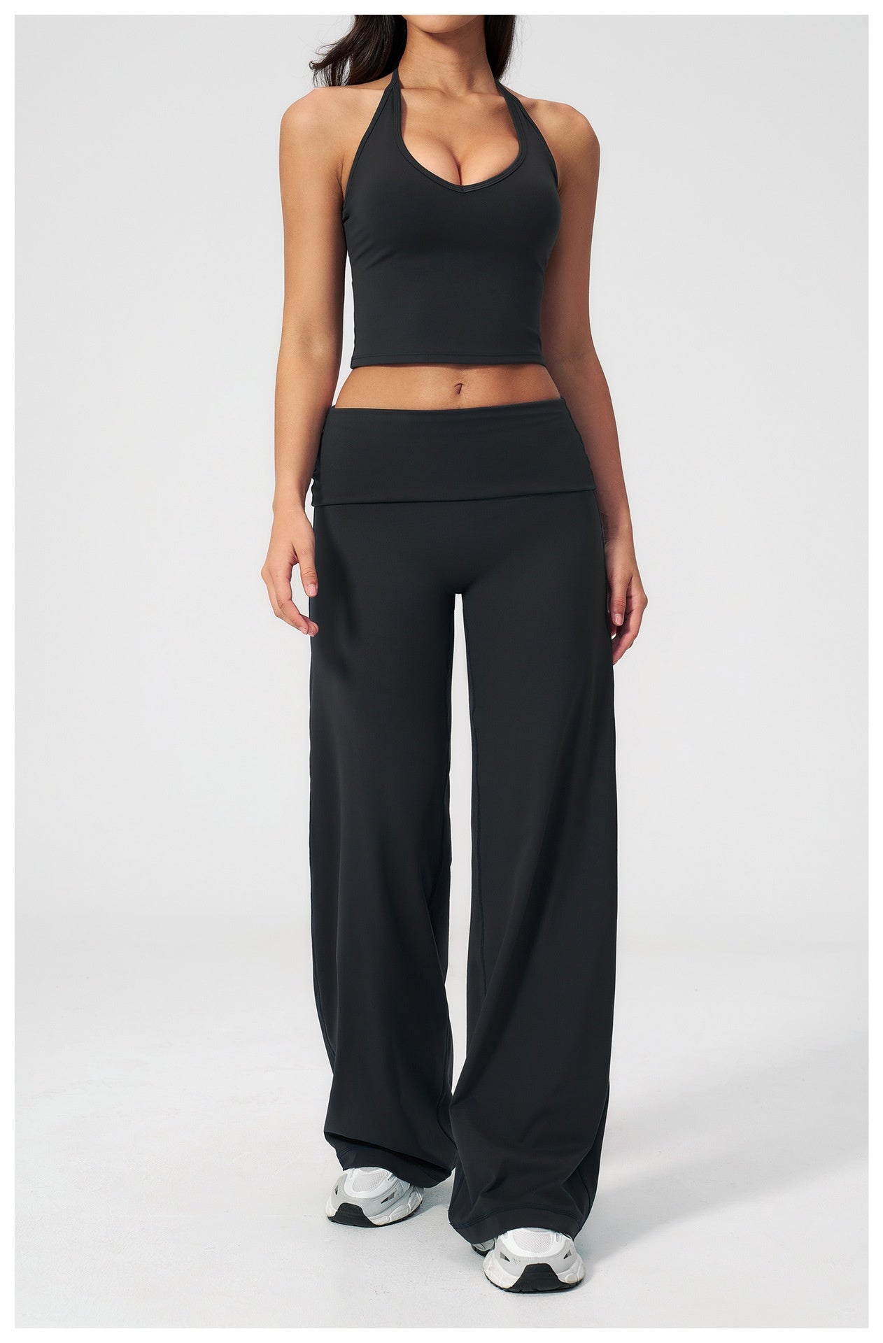 Aura Ease Set — Halter Top & Fold-Over Wide-Leg Pants