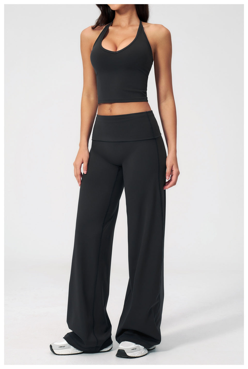 Aura Ease Set — Halter Top & Fold-Over Wide-Leg Pants