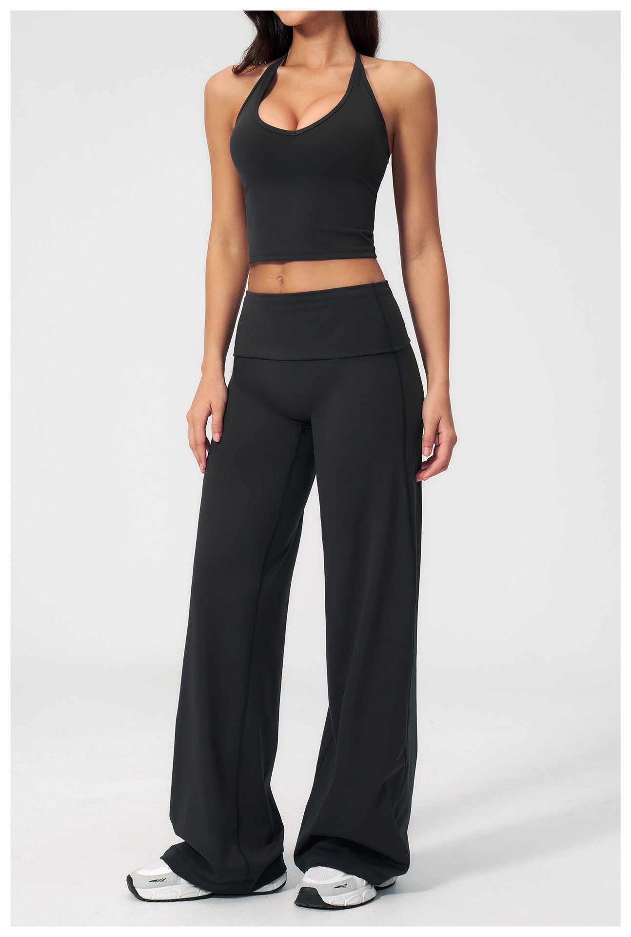 Aura Ease Set — Halter Top & Fold-Over Wide-Leg Pants