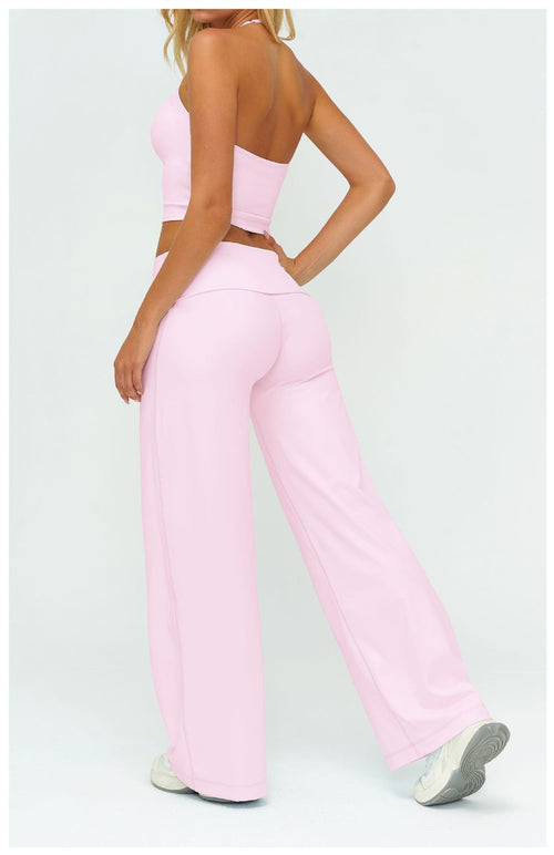 Aura Ease Set — Halter Top & Fold-Over Wide-Leg Pants