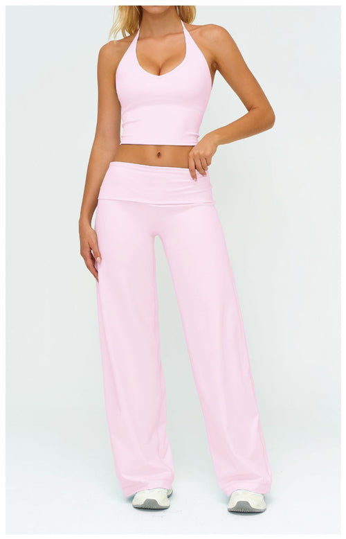 Aura Ease Set — Halter Top & Fold-Over Wide-Leg Pants